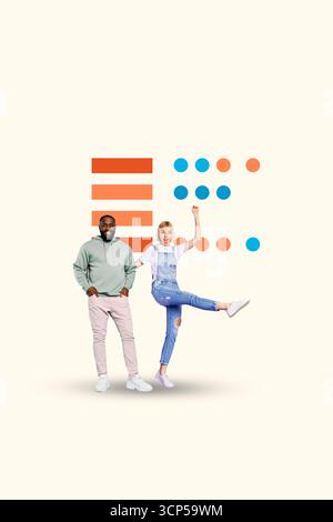 Sketch template design 3D photo collage composite of ethnical diversity african american race couple walk smile happy positive copyspace Stock Photo