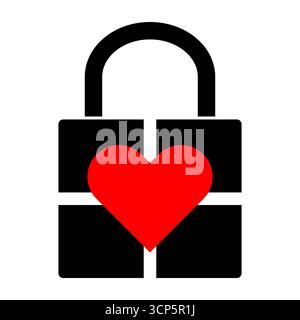 Love Lock Icon Red Heart with Padlock Symbol. Ideal for Valentines Day graphics, relationship concepts, dating apps, romantic digital content. Stock Vector