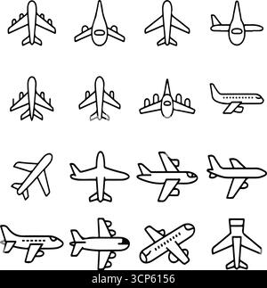 Airplane flying icon set in hand-drawn style illustrations Stock Vector