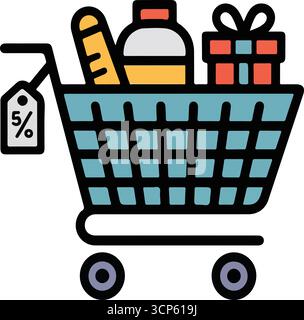 Shopping cart illustration with discount tag Stock Vector