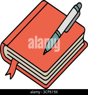 Notebook and pen in flat-style illustrations Stock Vector