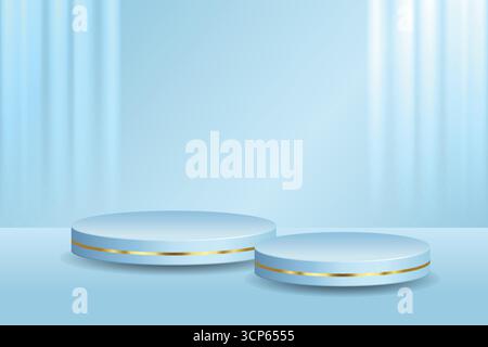 Futuristic 3D Two Blue Podium with golden strip and abstract background, Perfect for Technology Concept, Product Display, Mockup, Showroom Showcase, a Stock Vector