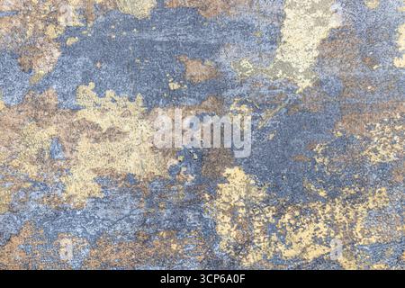 Aged Stucco Wall Pattern, Industrial Grunge Surface with Mottled Blue Gold Finish Stock Photo