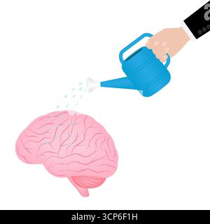 Watering Brain. Self Improvement or Growth Mindset  Concept. Vector Illustration. Stock Vector