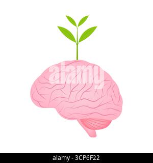 Watering Brain. Self Improvement or Growth Mindset  Concept. Vector Illustration. Stock Vector