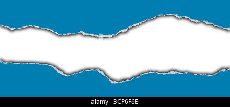 Hole ripped in blue paper on white background Stock Photo