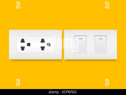 Electric Socket and Switch on the Wall. Save Energy and Electricity Concept. Vector Illustration. Stock Vector