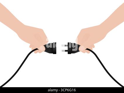 Hand Holding and Connecting Electric Plug. Vector Illustration. Stock Vector