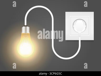 Light Bulb with Plug Connected to Electric Socket. Save Energy and Electricity Concept. Vector Illustration. Stock Vector