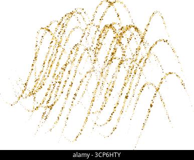 Dynamic golden small shine particles flow waves. Flying glitter confetti tinsel. Decoration gold undulate stipple flow for carnival party, holiday eve Stock Vector