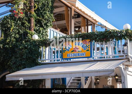 Exterior of San Giorgio Restaurant with Mediterranean Architecture Stock Photo