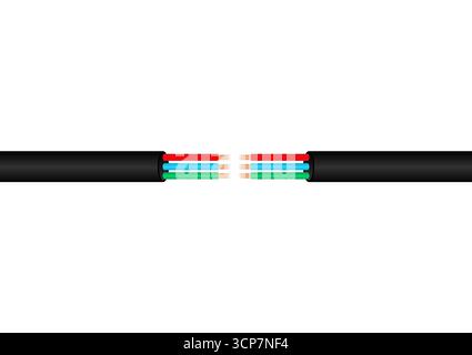 Power Cable. Broken Electric Wires. Damaged Electric Cable. Vector Illustration. Stock Vector