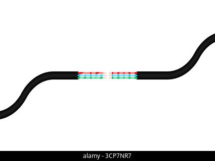 Power Cable. Broken Electric Wires. Damaged Electric Cable. Vector Illustration. Stock Vector