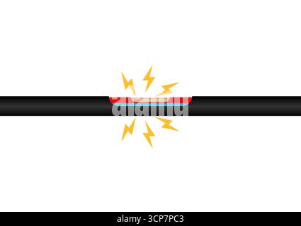 Electricity Short Circuit. Electric Shock. Power Cable. Broken Electric Wires. Damaged Electric Cable. Vector Illustration. Stock Vector