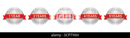 Set of Warranty Sign. 1,2,3,4,5 Years Warranty. Vector Illustration Isolated on White Background. Stock Vector