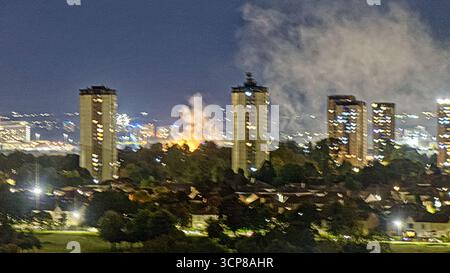 Glasgow, Scotland, UK. 24th September, 2025.  Big fire near scotstoun towers and the river clyde. .Credit Gerard Ferry /17�Թ����� Live News Stock Photo