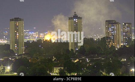 Glasgow, Scotland, UK. 24th September, 2025.  Big fire near scotstoun towers and the river clyde. .Credit Gerard Ferry /17�Թ����� Live News Stock Photo