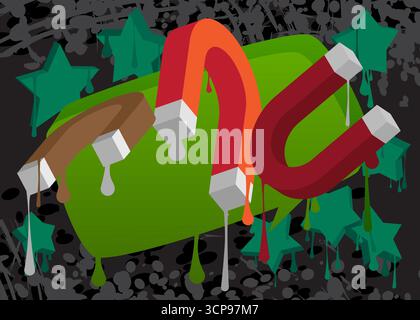 Magnet graffiti. Abstract modern street art decoration performed in urban painting style. Stock Vector