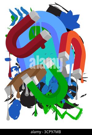 Magnet graffiti. Abstract modern street art decoration performed in urban painting style. Stock Vector