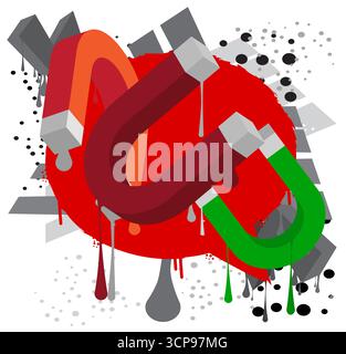 Magnet graffiti. Abstract modern street art decoration performed in urban painting style. Stock Vector