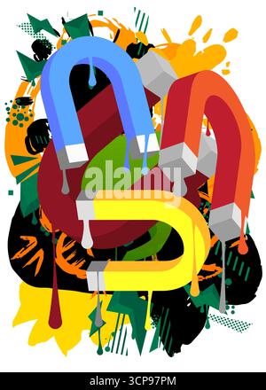 Magnet graffiti. Abstract modern street art decoration performed in urban painting style. Stock Vector