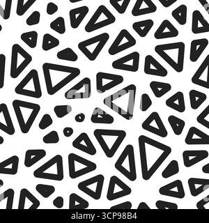 Minimalistic triangles background. Medium triangles size. Black and white style. Rounded triangles outlined. Repeatable composition. Shadow Graphite. Stock Vector