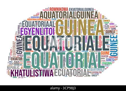 Equatorial Guinea country shape word cloud. Typography style country illustration. Equatorial Guinea image in text cloud style. Vector illustration. Stock Vector
