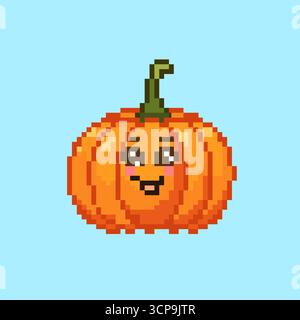 Pixel Art Pumpkin with Smiling Face Vector Illustration Isolated Design Stock Vector
