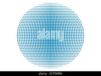 Blue flat sphere of tech halftones dots abstract minimal background. Geometric futuristic vector design Stock Vector