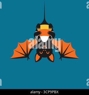 Spooky halloween upside down bat character with wings and a candy corn vector Stock Vector