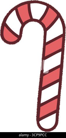 A peppermint striped cane in red and white with a rounded shepherd hook top Stock Vector