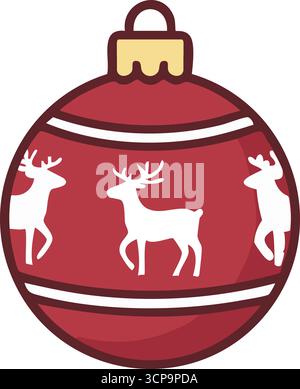 A glossy spherical tree ornament decorated with running deer bands and topped with a small cap Stock Vector