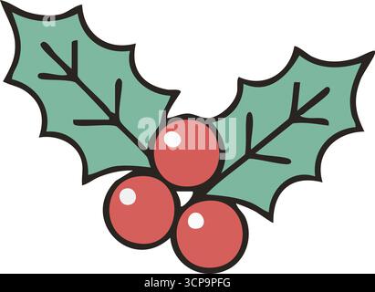 A festive sprig of sharp green leaves encircles three bright berries symbolizing winter cheer Stock Vector