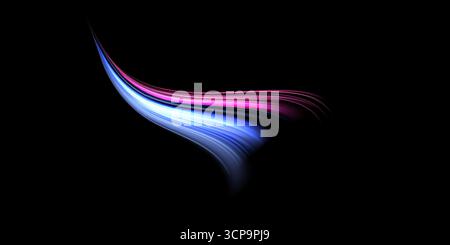 Glowing pink and blue lines. Dynamic neon realistic energy speed wave. Abstract curve twirl light effect on a dark background. Vector illustration. Stock Vector