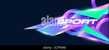 Modern and Abstract Sport Background with Geometric Shapes in Colorful Gradient Style and Glowing Light Effects Stock Vector