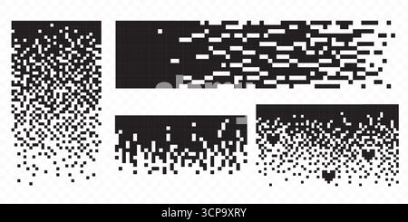Pixel pattern cube textures with monochrome geometric designs for digital art and game development. Black and white mosaic blocks, abstract data visualization grids or retro computing aesthetics. Stock Vector