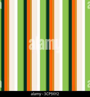 Template stripe background fabric, podium vertical pattern textile. Basic seamless lines texture green and orange color Stock Vector