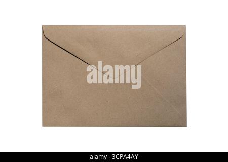 Back of brown envelope on closed, isolated on white background Stock Photo