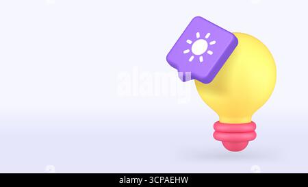 Yellow light bulb with brightness setting symbol represents innovation, lighting control, smart tech, and energy-saving applications. 3d realistic ico Stock Vector