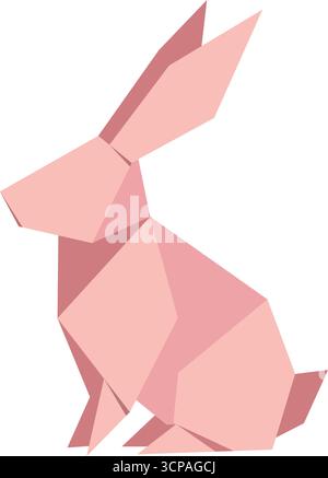 Adorable geometric bunny in soft pink tones, perfect for Easter designs or children's illustrations, bringing a touch of modern whimsy to any project. Stock Vector