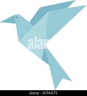 Delicate light blue origami bird in flight conveying peace, freedom, and hope for a minimalist, modern design project or spiritual brand identity.Orig Stock Vector