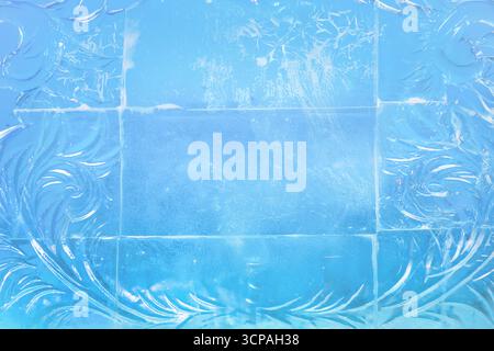 Beautiful Winter Ice Light Blue Glowing Green Background for Christmas and Winter New Year Blue Ice Block Background Stock Photo