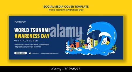 Flat Background Illustration of World Tsunami Awareness Day for Social Media Cover Stock Vector