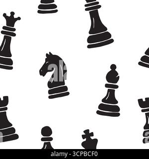 Chess Doodle seamless pattern. Vector illustration flat design background. Stock Vector