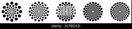 Set of small circles sunburst radiating from centre forming one larger round object, version with 12 to 24 rays Stock Vector