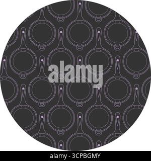 Frying Pan Handing on nail Black and White Minimalistic Seamless Pattern Kitchen Utensils Background. Isolated Vector illustration Food or Culinary Themed Backdrop Banner, leaflets, label, tag, poster Stock Vector