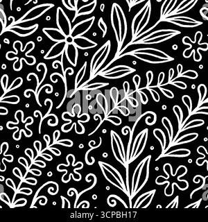 Abstract Exotic rainforest leaves lines seamless pattern. Vector illustration flat design background. Stock Vector