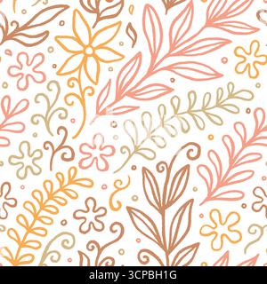 Abstract Exotic rainforest leaves lines seamless pattern. Vector illustration flat design background. Stock Vector