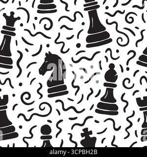 Chess Doodle seamless pattern. Vector illustration flat design background. Stock Vector