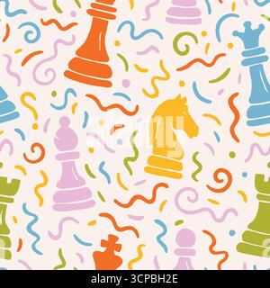 Chess Doodle seamless pattern. Vector illustration flat design background. Stock Vector
